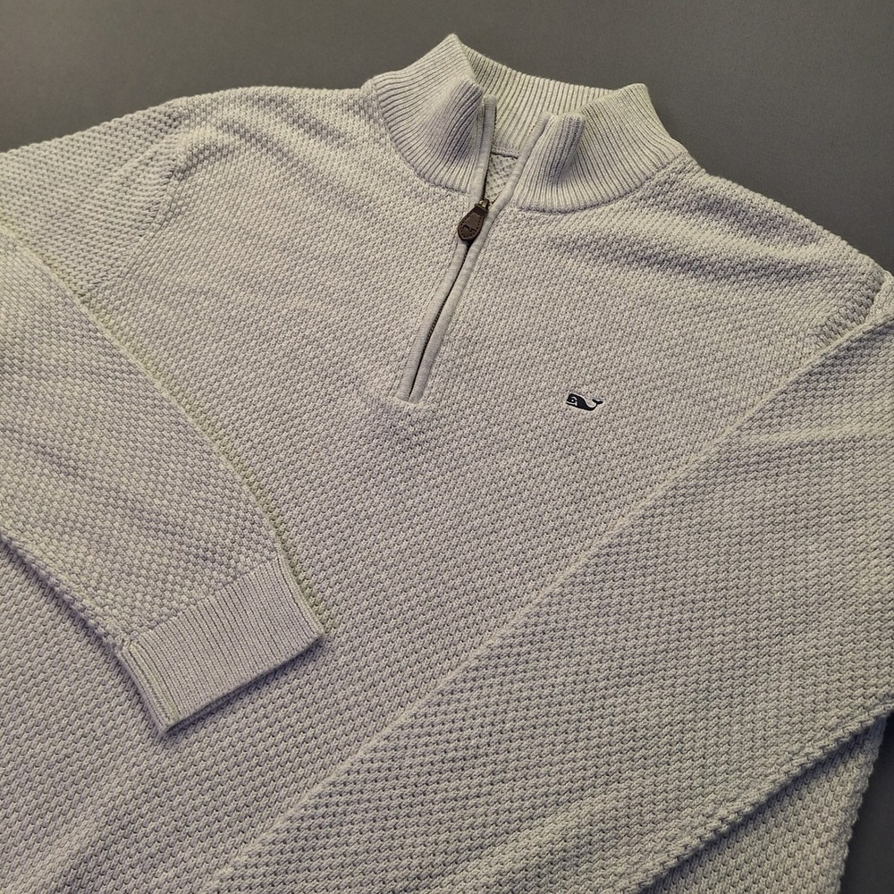 Vineyard Vines Mens Light Gray 100% Cotton Knit Textured Quarter Zip Sweater XL